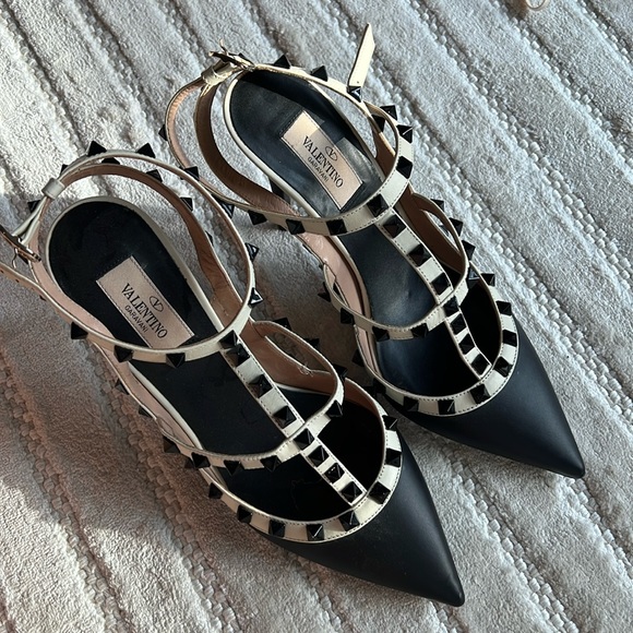 Valentino Garavani Shoes - Valentino Rock Stud Black and Cream heels